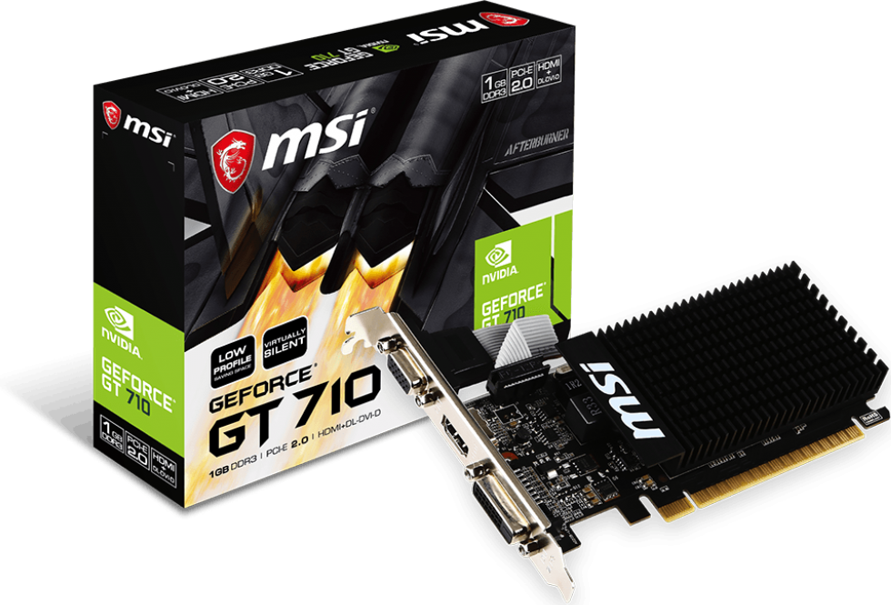 GT 710 1GD3H LP - Grafische kaart - GF GT 710 - 1 GB DDR3 - PCIe 2.0 x16 laag profiel - DVI, D-Sub, HDMI