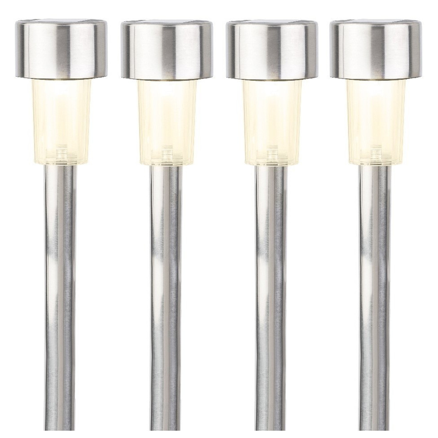 4x Buiten/tuin LED zilveren stekers solar verlichtingen 36 cm RVS warm wit -