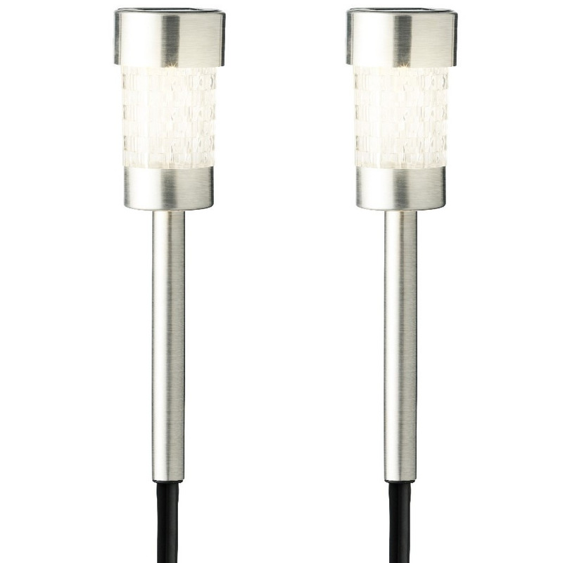 2x Buiten/tuin LED zilveren stekers solar verlichtingen 26 cm -