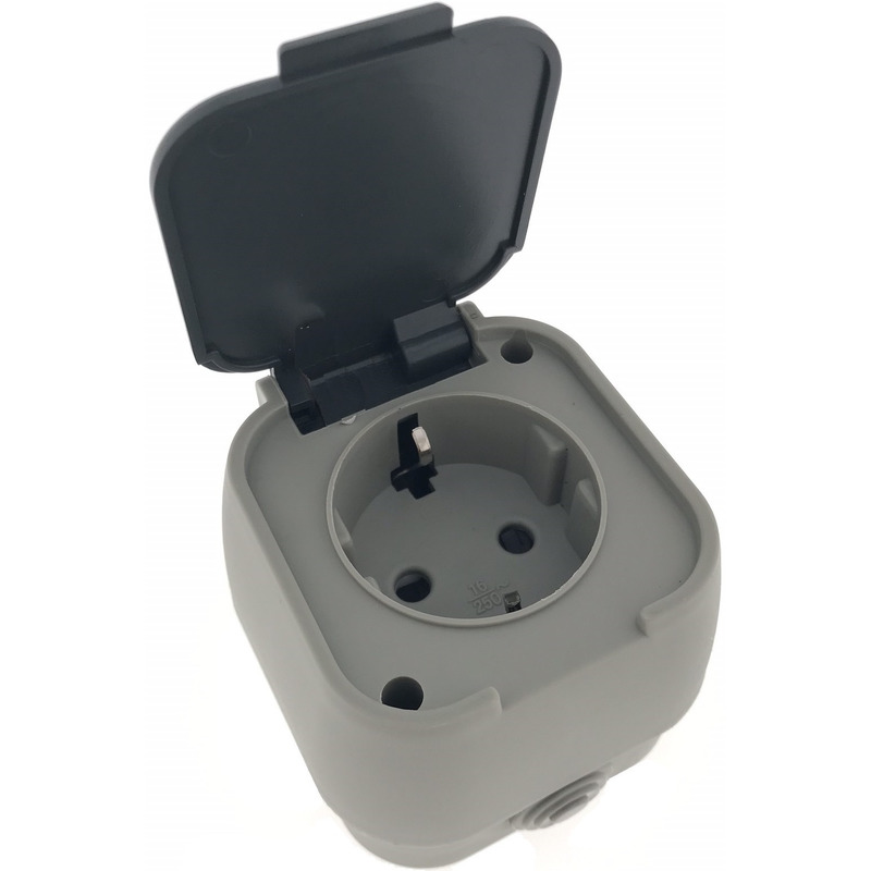 3x stuks wandstopcontact doos voor buiten IP54 met randaarde en klep grijs -