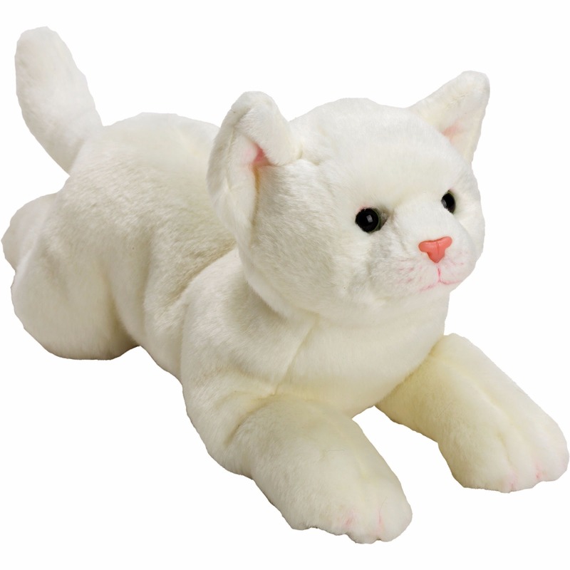 Pluche witte poes/kat knuffel liggend 33 cm -
