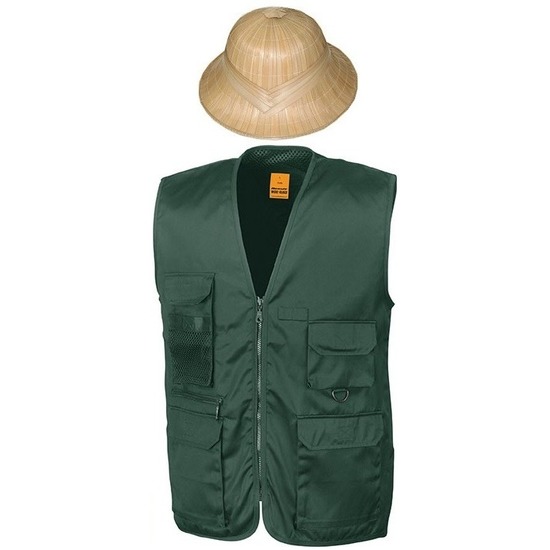 Safari/jungle verkleedset vest en hoed groen voor volwassenen -