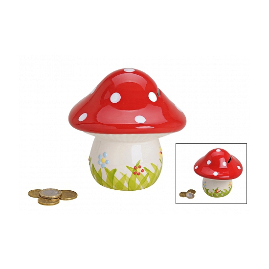 Paddenstoel spaarpot -13 cm - keramiek - kind/volwassenen -