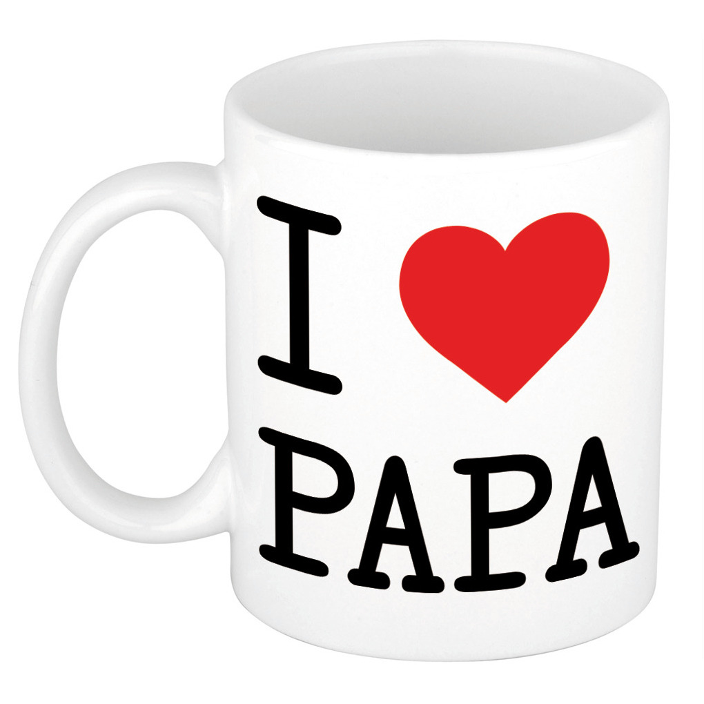 I Love Papa / voetbal cadeau mok / beker wit met hartje 300 ml -