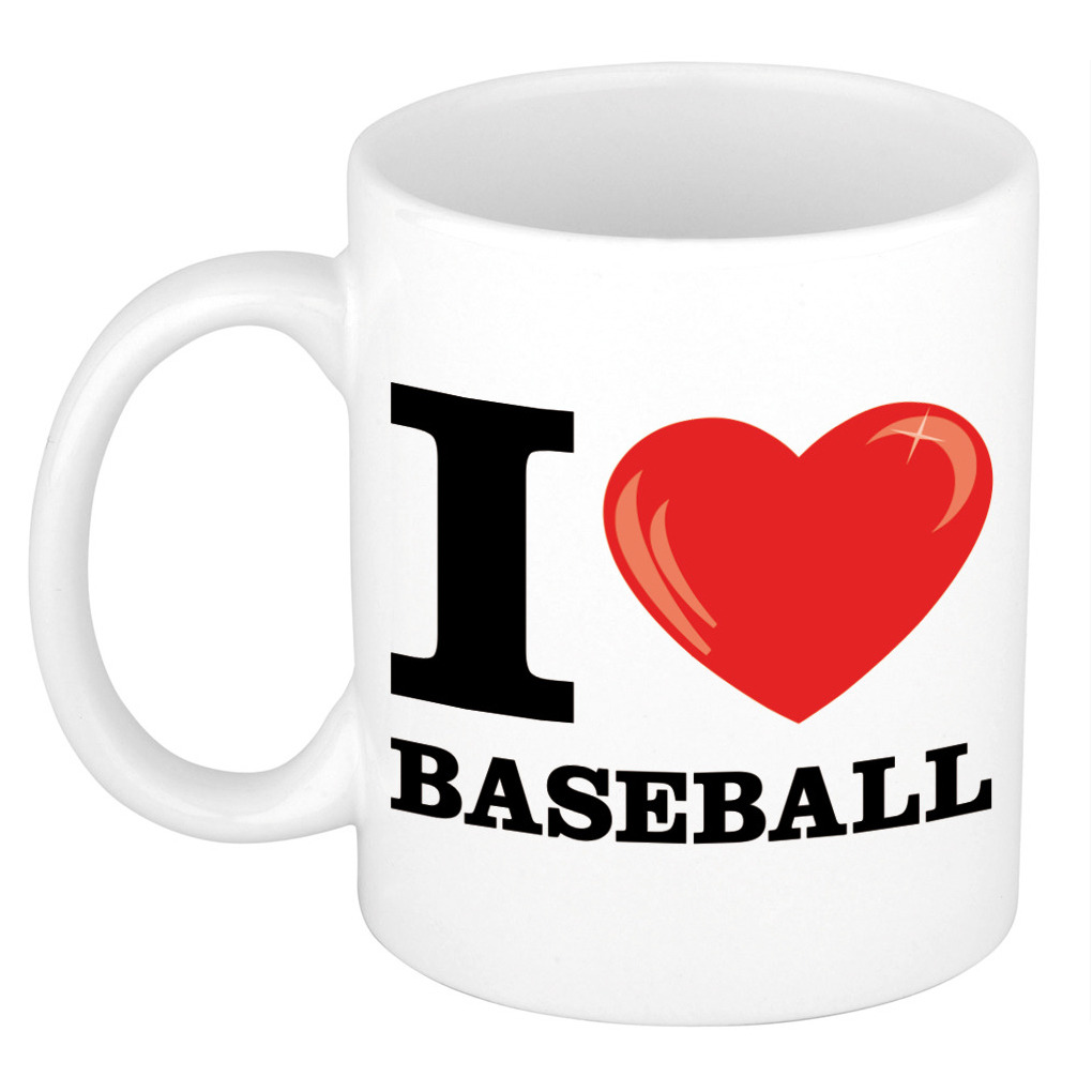 I Love Baseball / honkbal cadeau mok / beker wit met hartje 300 ml -