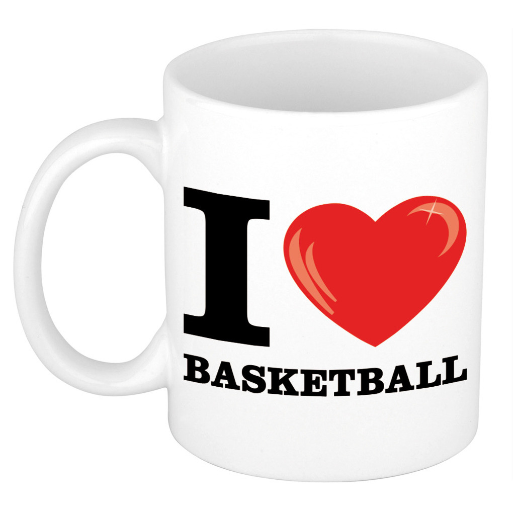 I Love Basketball cadeau mok / beker wit met hartje 300 ml -