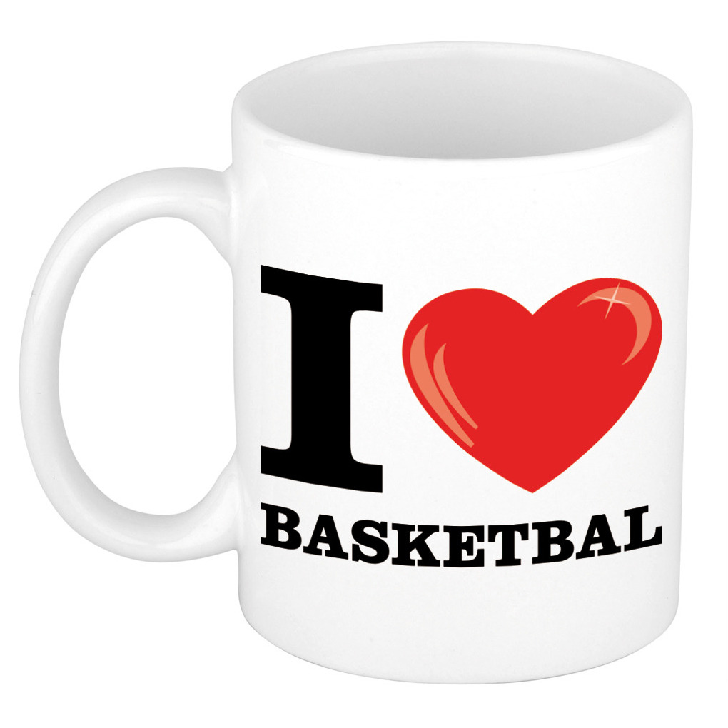 I Love Basketbal cadeau mok / beker wit met hartje 300 ml -