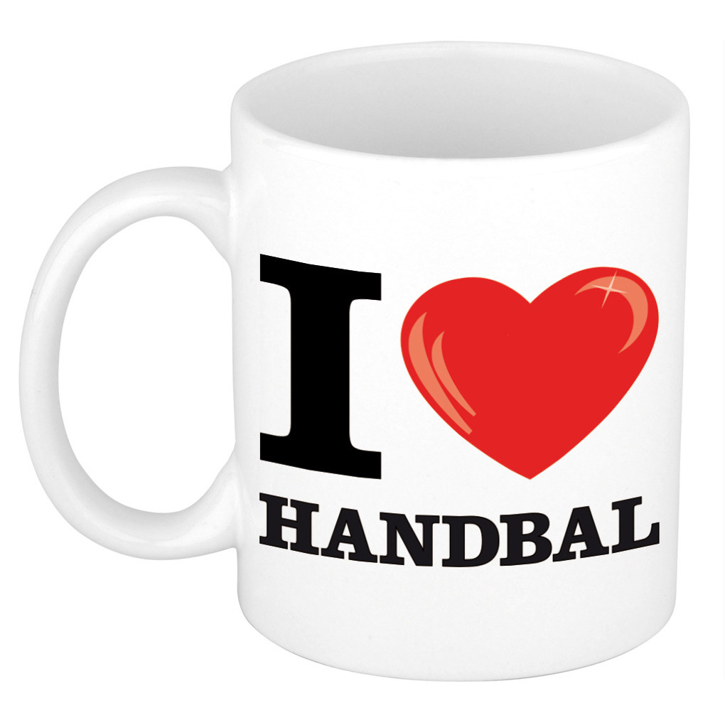 I Love Handbal cadeau mok / beker wit met hartje 300 ml -