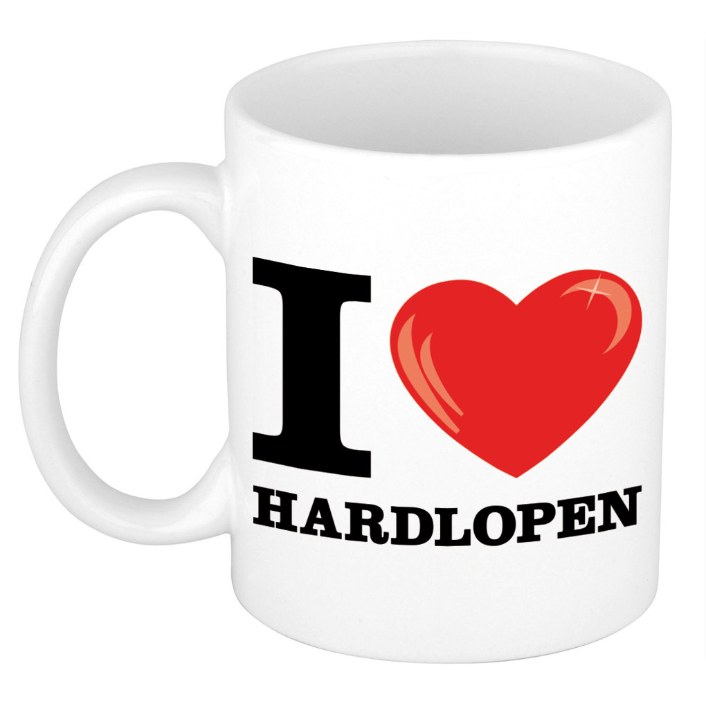 I Love Hardlopen cadeau mok / beker wit met hartje 300 ml -