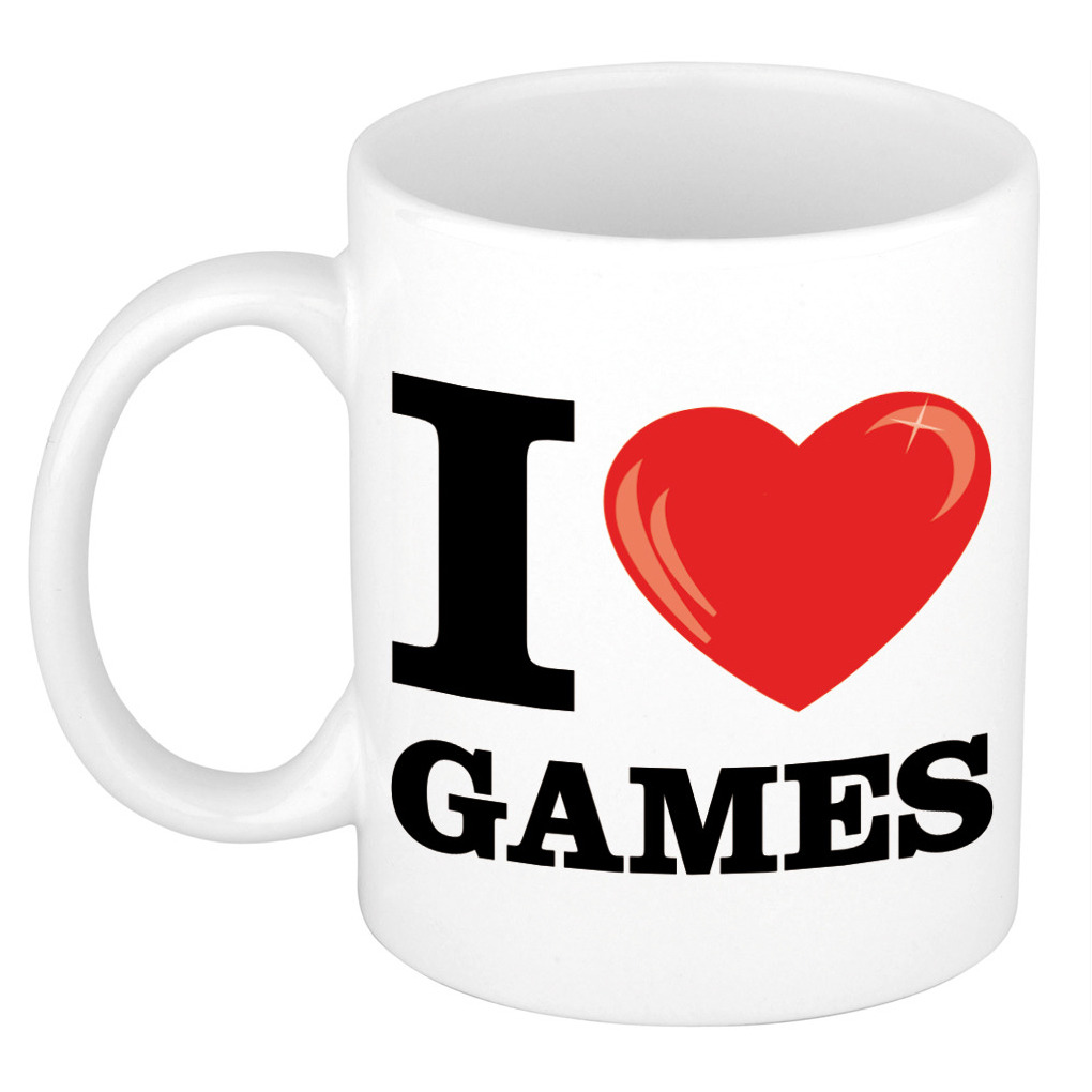 I Love Games cadeau mok / beker wit met hartje 300 ml -