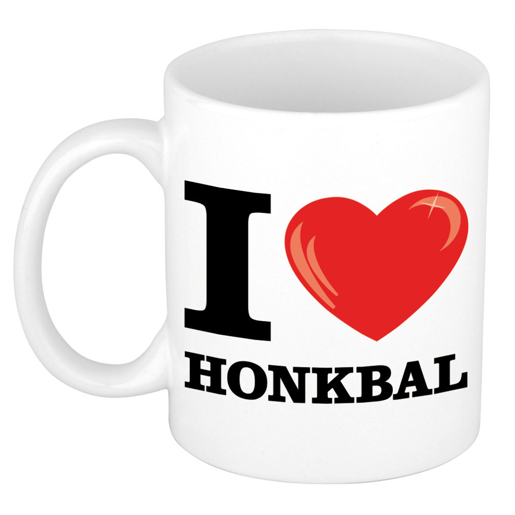 I Love Honkbal cadeau mok / beker wit met hartje 300 ml -