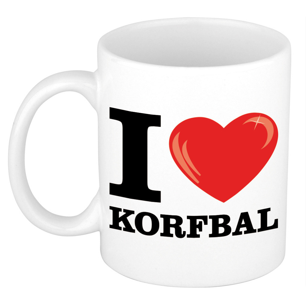 I Love Korfbal cadeau mok / beker wit met hartje 300 ml -
