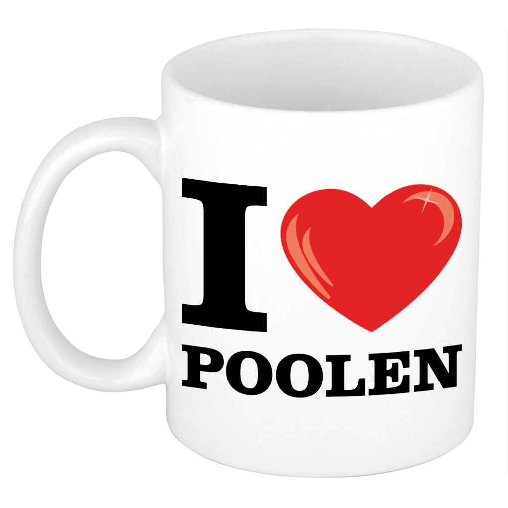 I Love Poolen cadeau mok / beker wit met hartje 300 ml -