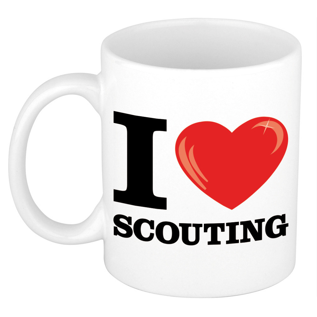 I Love Scouting cadeau mok / beker wit met hartje 300 ml -