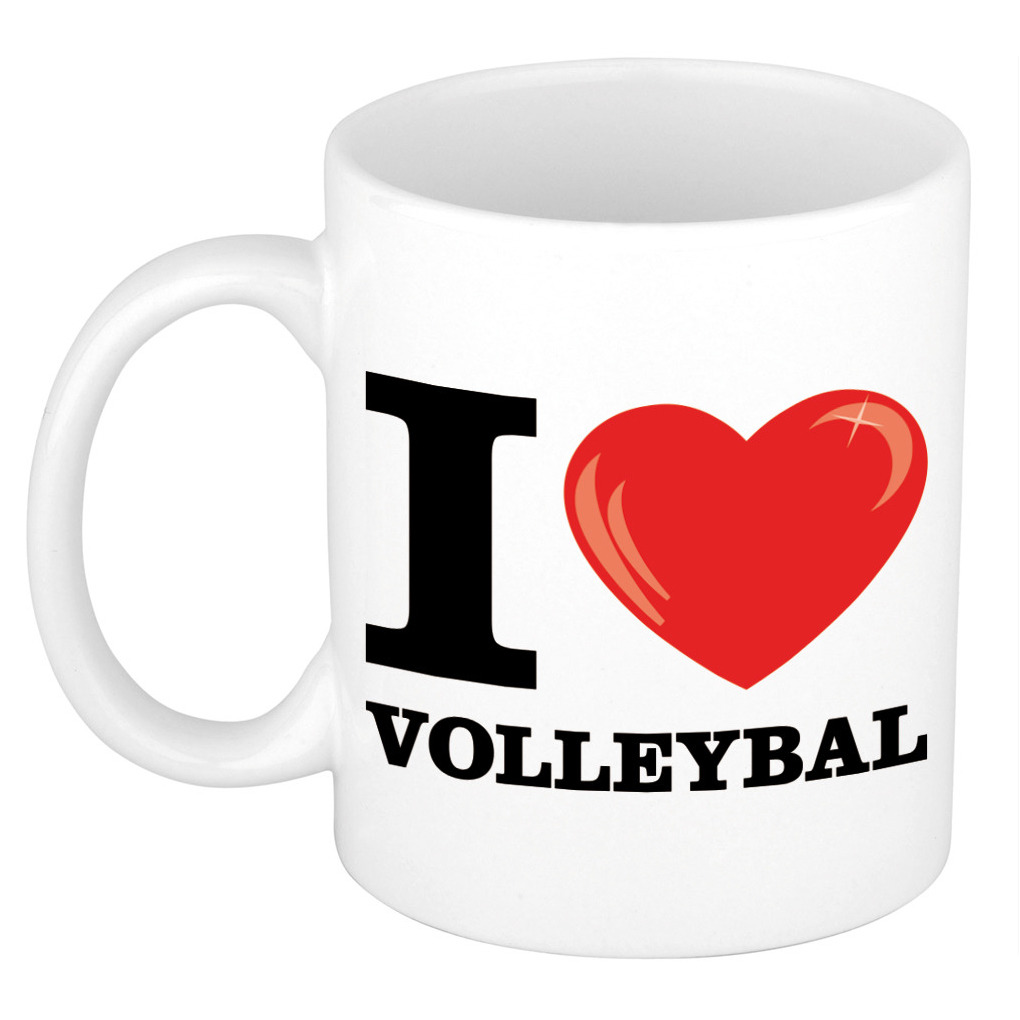 I Love Volleybal cadeau mok / beker wit met hartje 300 ml -