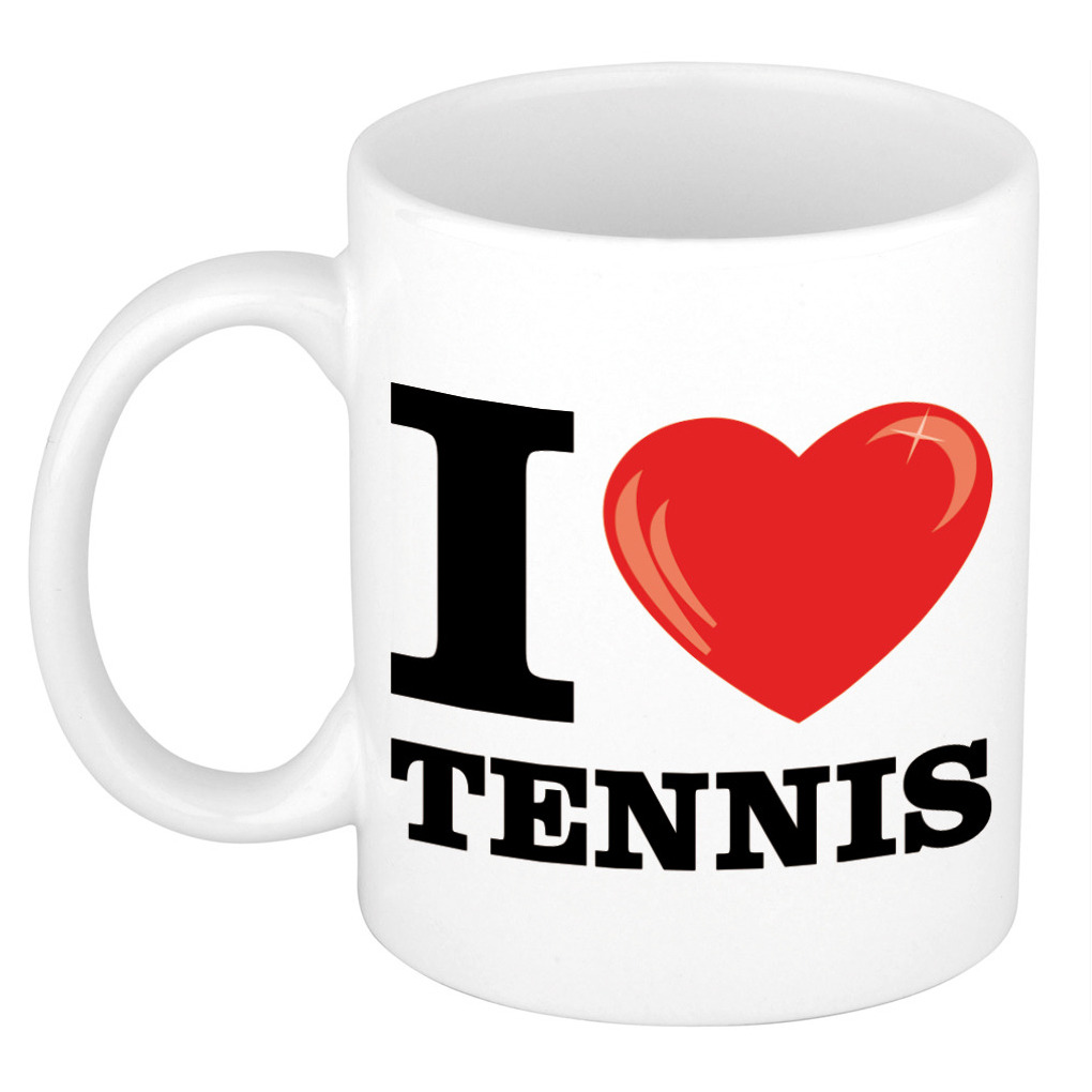 I Love Tennis cadeau mok / beker wit met hartje 300 ml -