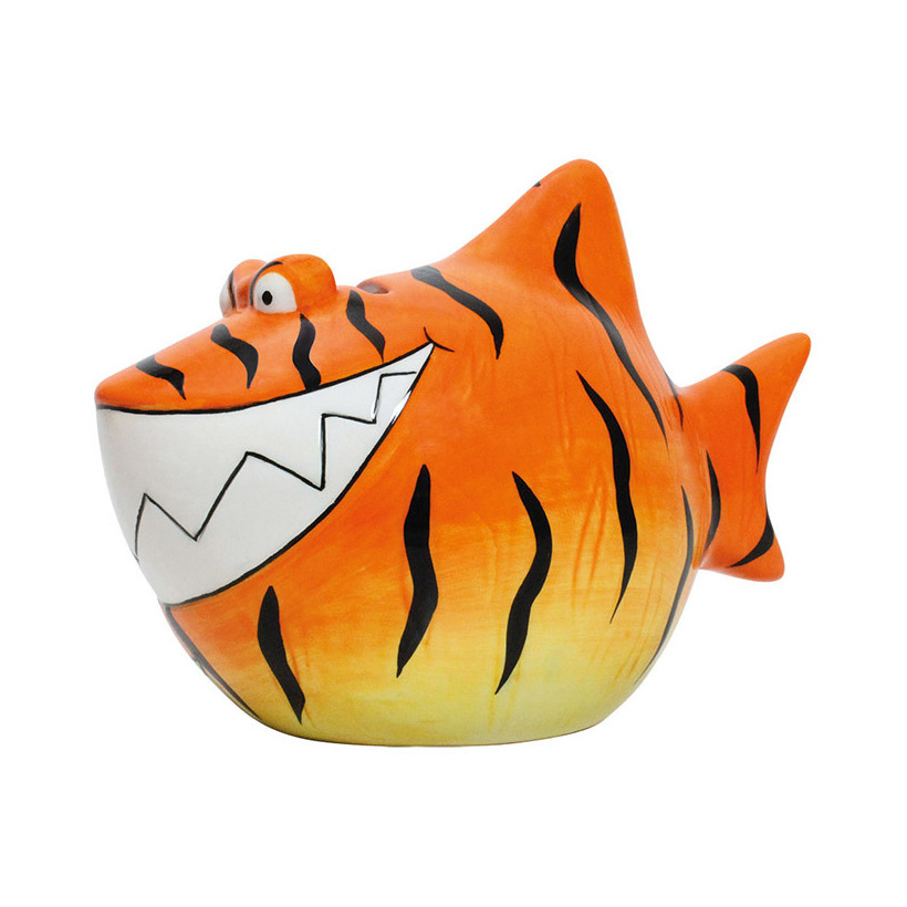Dieren spaarpot oranje tijgerhaai 13 cm -