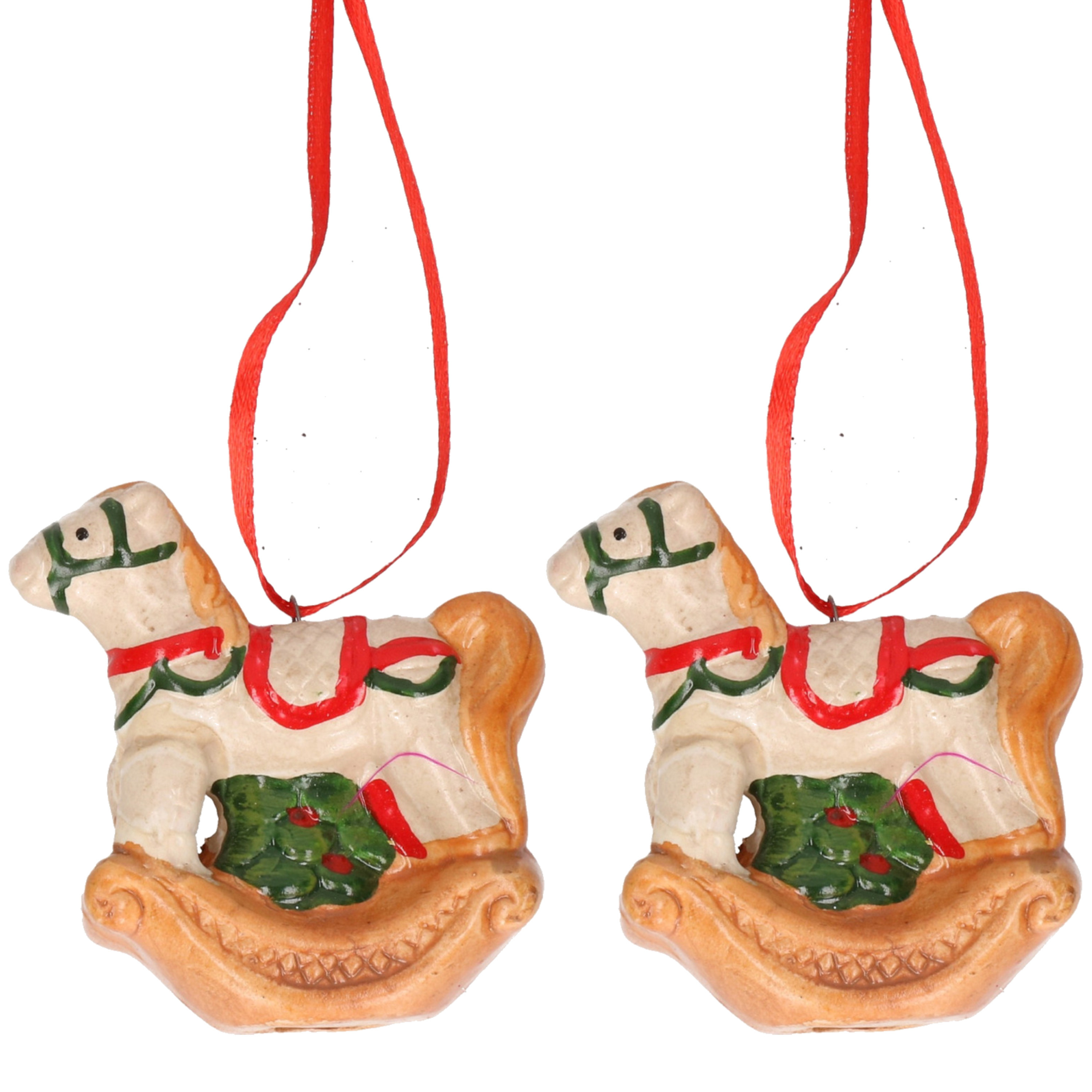 2x Kerstornamenten hobbelpaard hanger 8 cm -