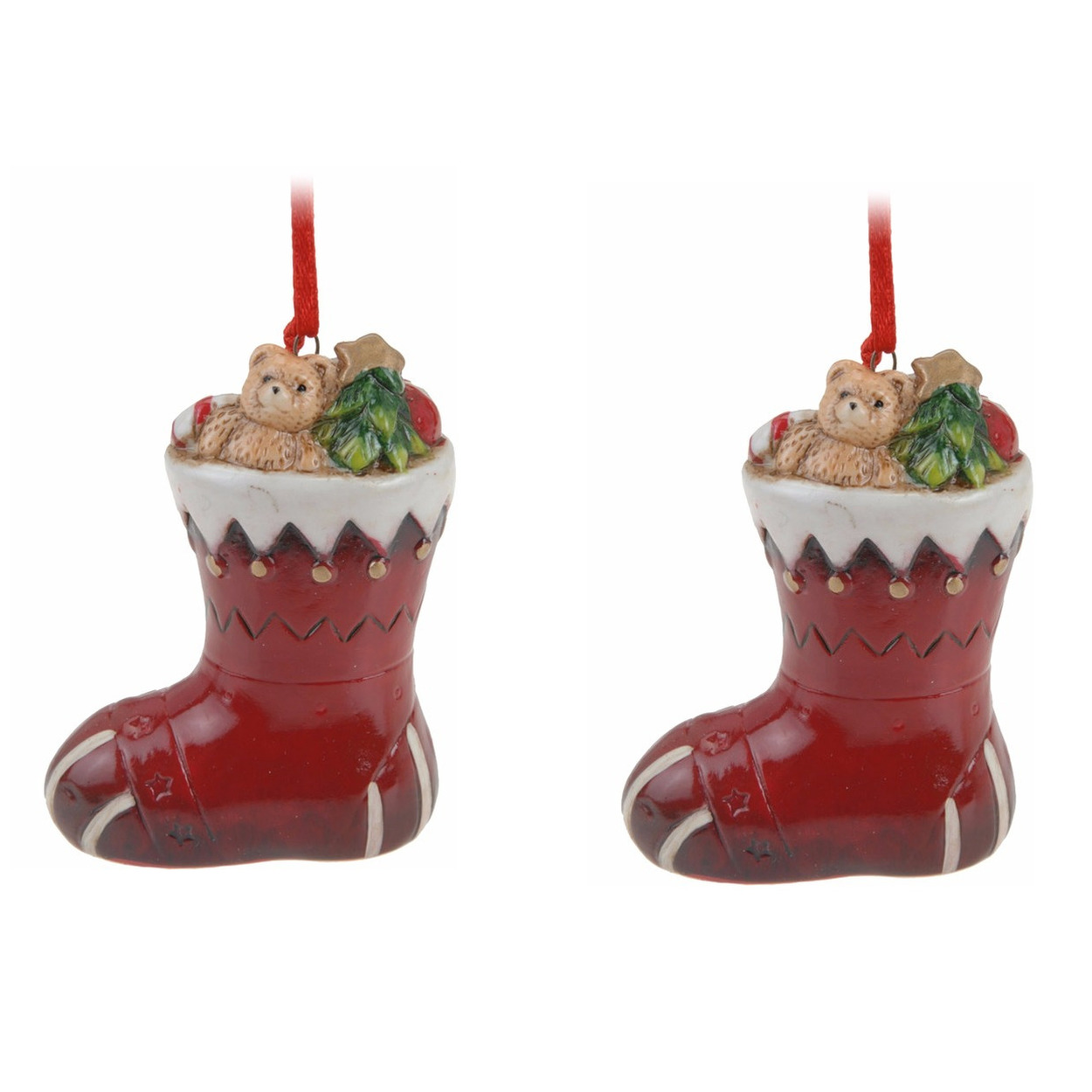 2x Kerstornamenten kerstsok hanger 8 cm -