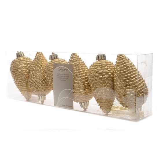 18x Gouden dennenappels kerstballen 8 cm kunststof glitter -