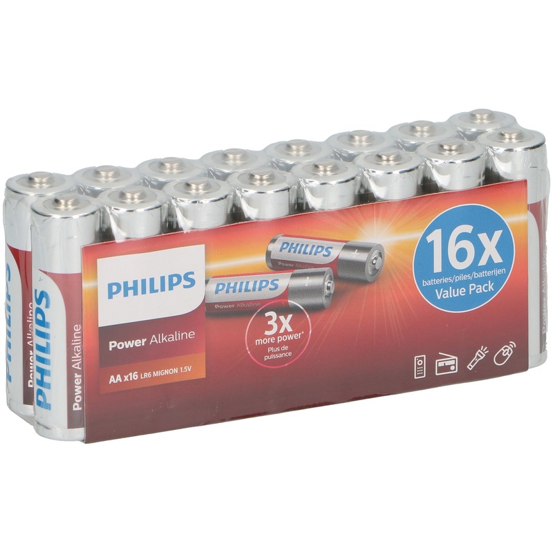 16x Philips power alkaline AA batterijen -