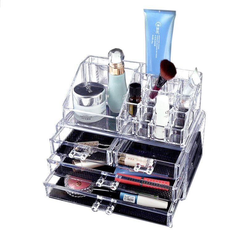 Make-up organizer/opberger/houder transparant met afneembare lades 24 cm -
