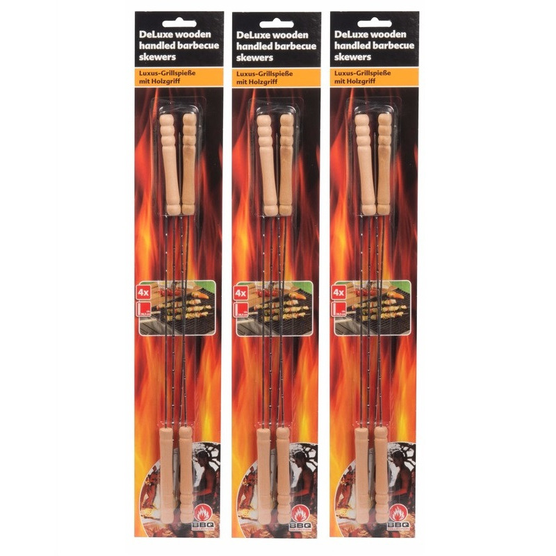 Barbecue Collection Spiezen - 12x stuks - vleespennen - metaal met houten handvat - 38 cm -