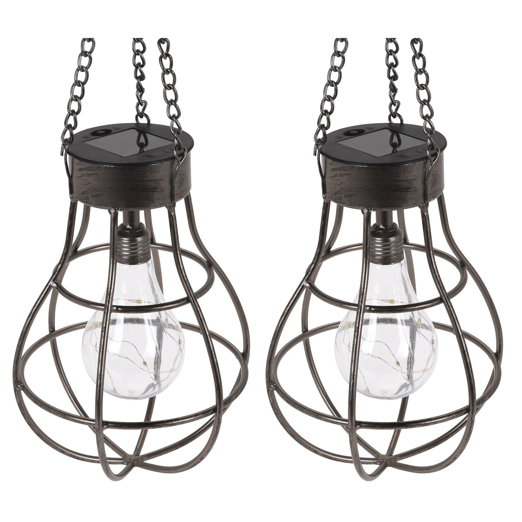 2x Solar hanglantaarns zwart op zonne-energie 26 cm tuinverlichting -