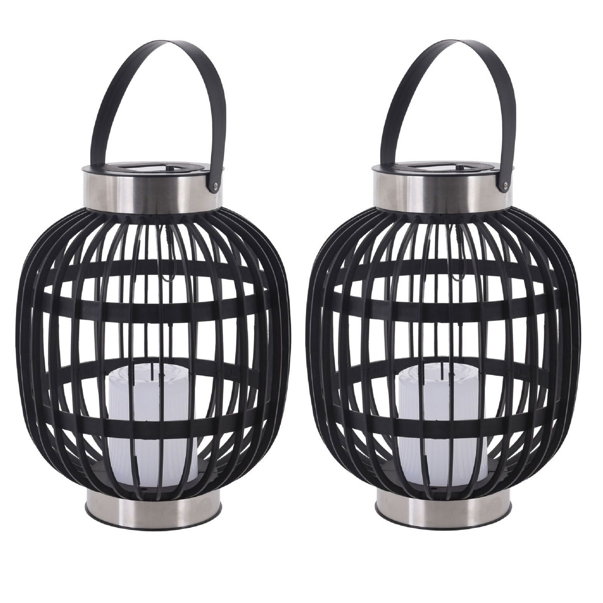2x Solar hanglantaarns zwart op zonne-energie 30 cm tuinverlichting -