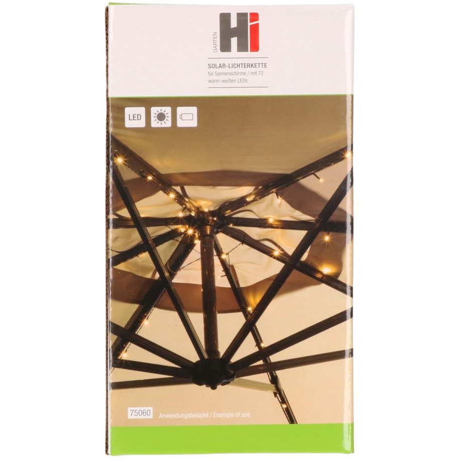 Parasol verlichting met 72 warm witte led lichtjes -