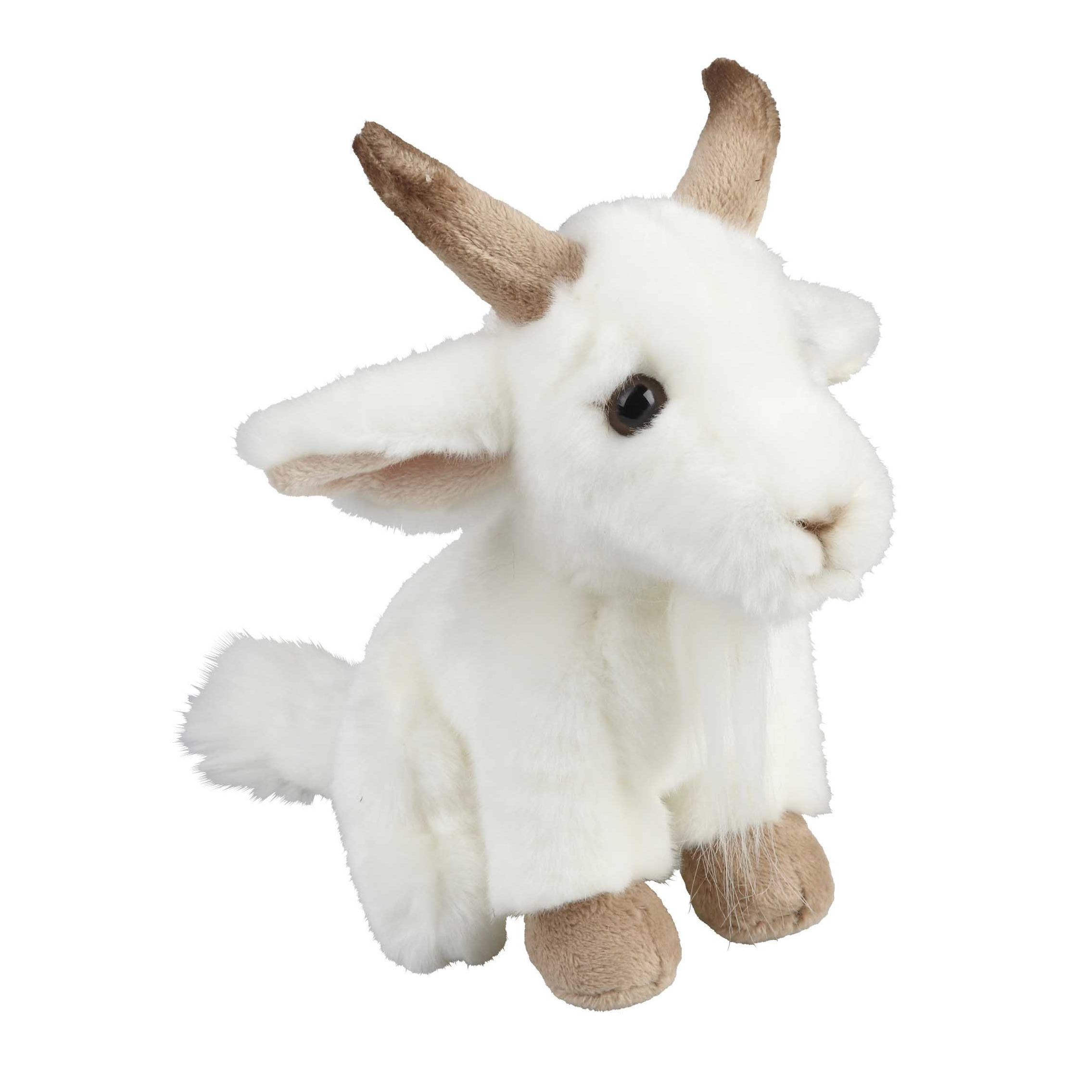 Pluche knuffel dier Geit - 18 cm - wit - Speelgoed geiten knuffels - Leuk als cadeau -