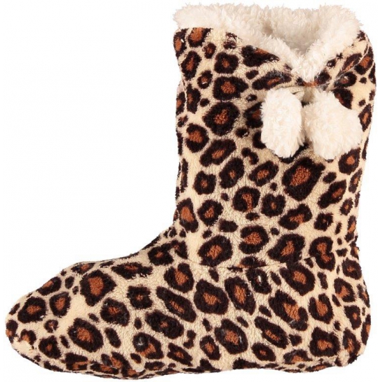 Hoge sloffen/pantoffels - Dieren luipaard print - dames - Pluche - dierensloffen panterprint 37-39 -