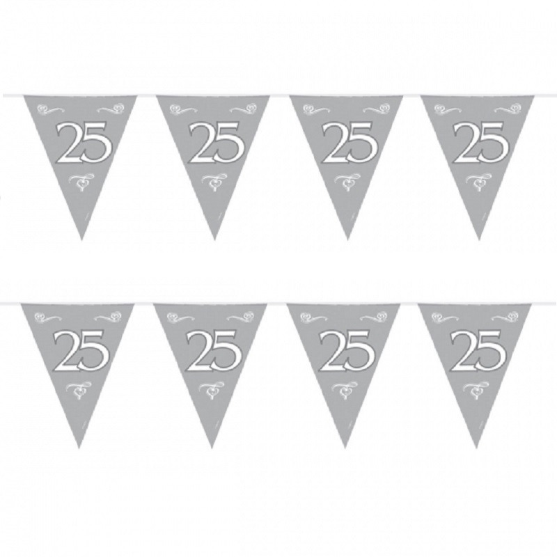 3x stuks zilveren Jubileum vlaggenlijnen 25 jaar thema 6 meters -