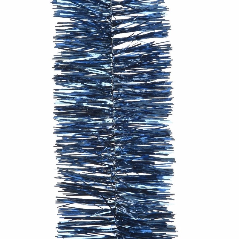 Decoris Kerstslingers - 2x st - donkerblauw - glanzend lametta - 270 cm - guirlandes -