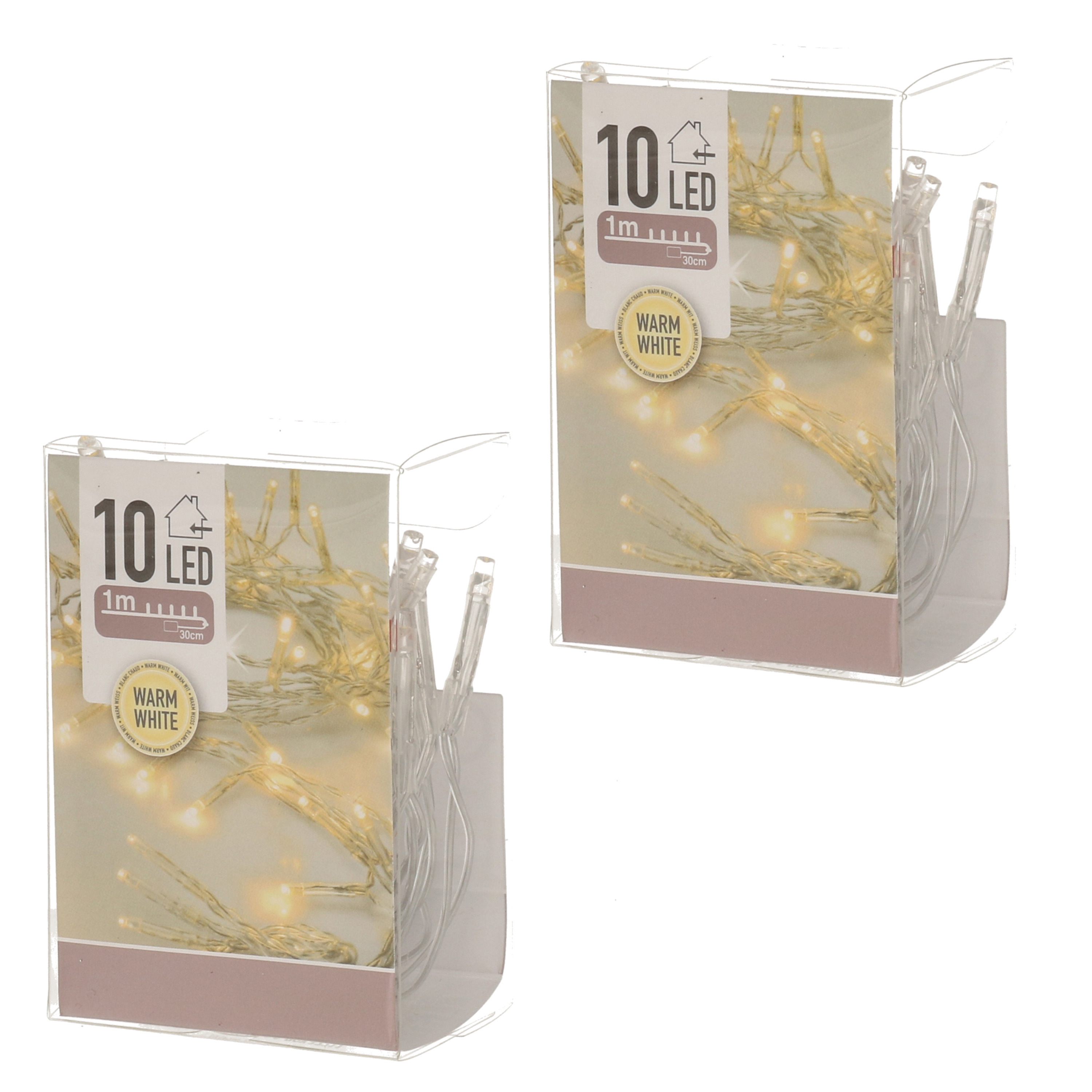 Kerstverlichting lichtsnoer - 2x - 10 led lampjes - warm wit - 1 meter - op batterij -