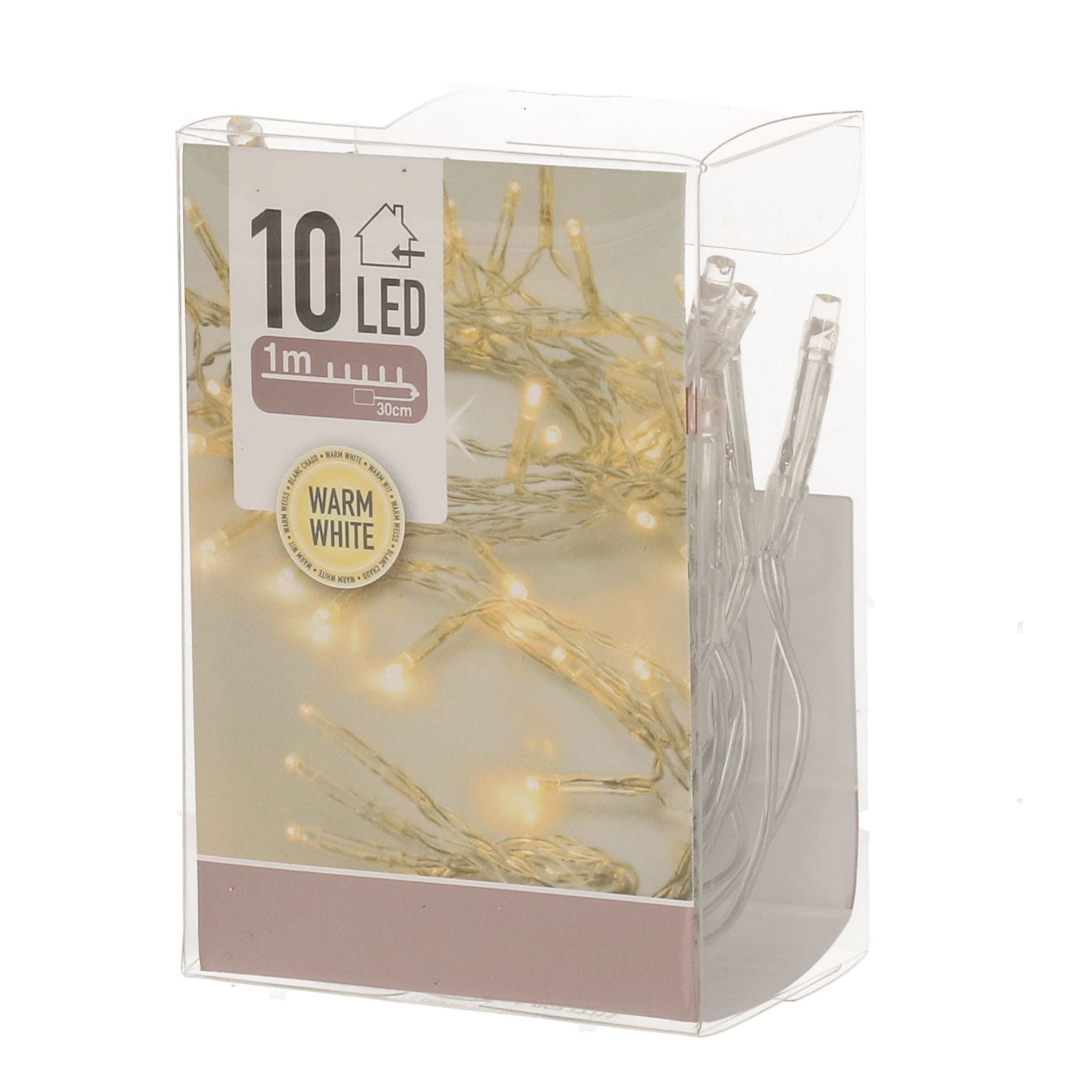 Kerstverlichting lichtsnoer - 10 led lampjes - warm wit - 1 meter - op batterij -
