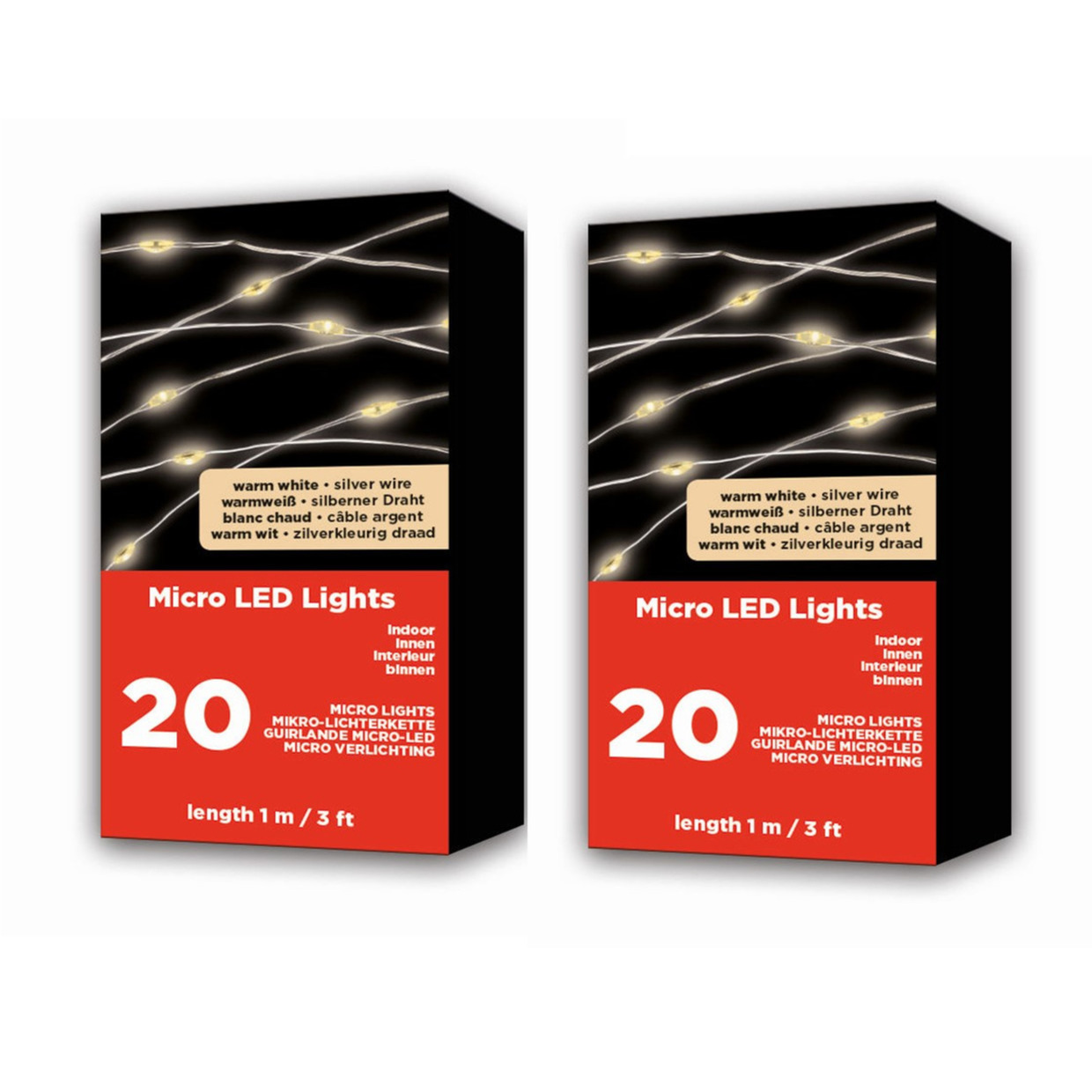 Draadverlichting zilverdraad - 2x - lichtsnoer -20 warm witte lampjes - 95 cm -
