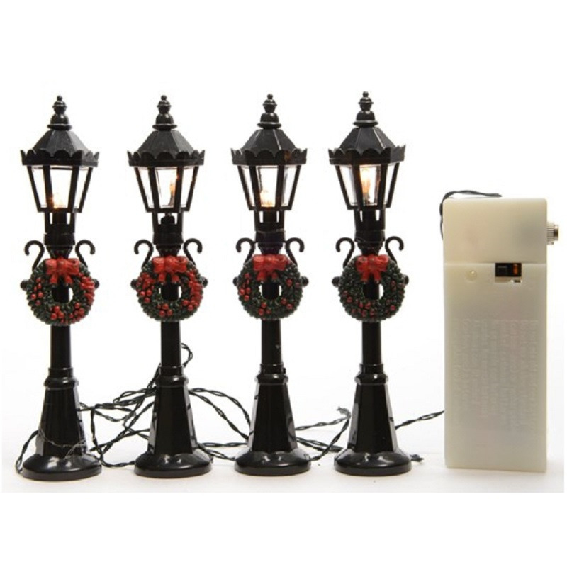 Kerstdorp onderdelen/materialen 8x miniatuur lantaarnpalen met licht -