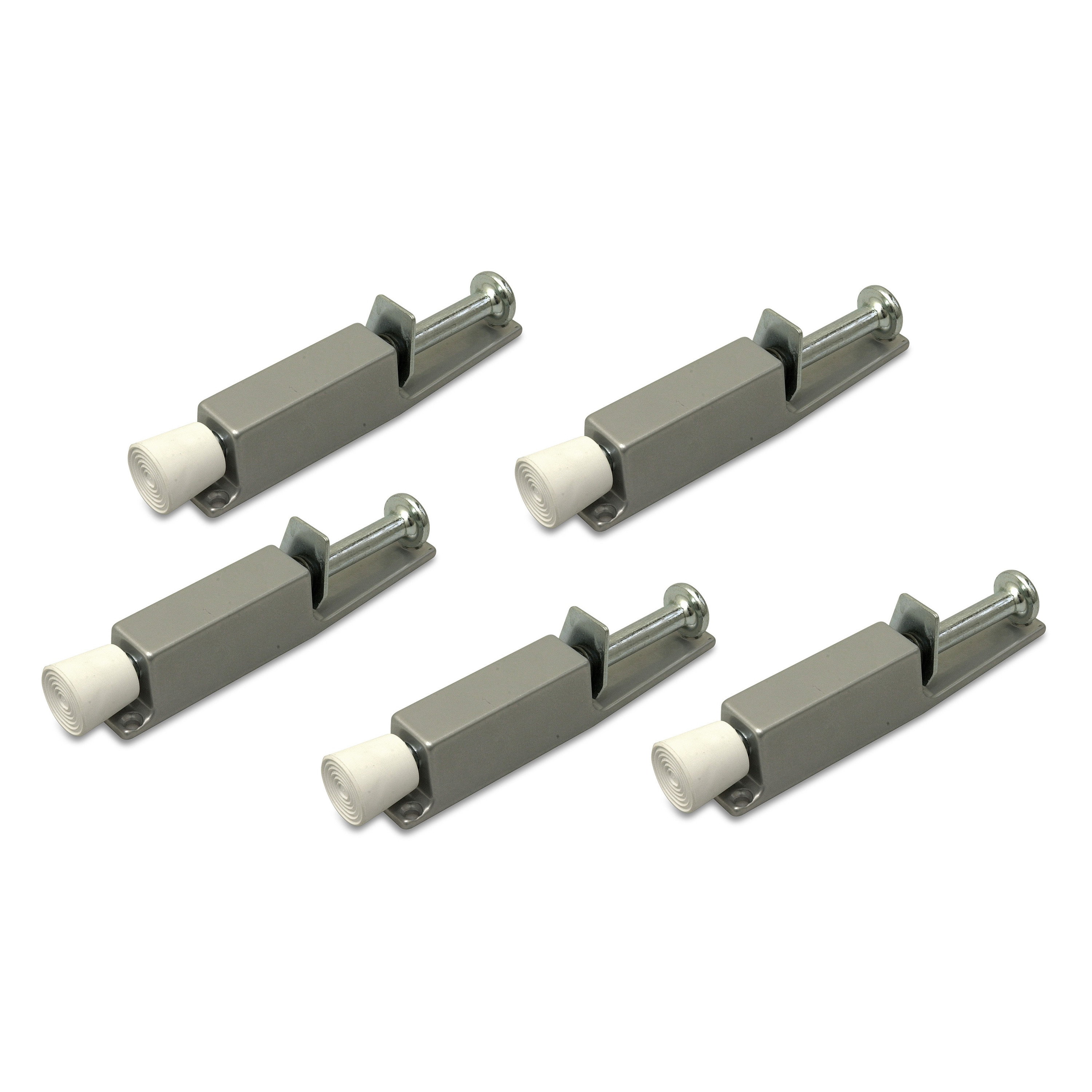 5x stuks deurvastzetter / deurvergrendeling zilvergrijs met voetstift 12 x 2,5 cm -