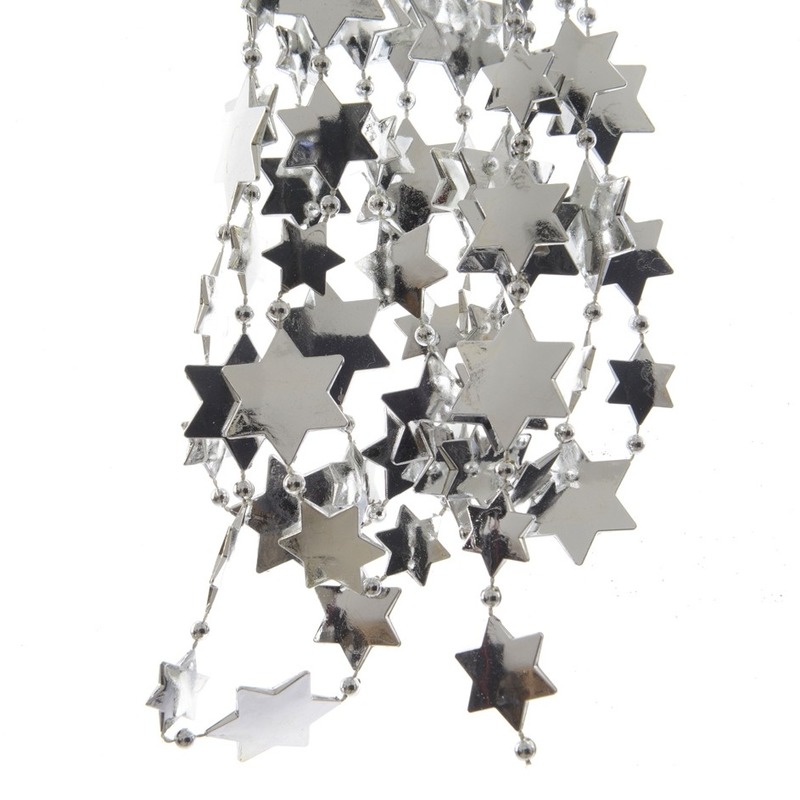 Kerstslingers - 4x stuks - sterren - zilver - 270 cm - guirlande kralenslingers -