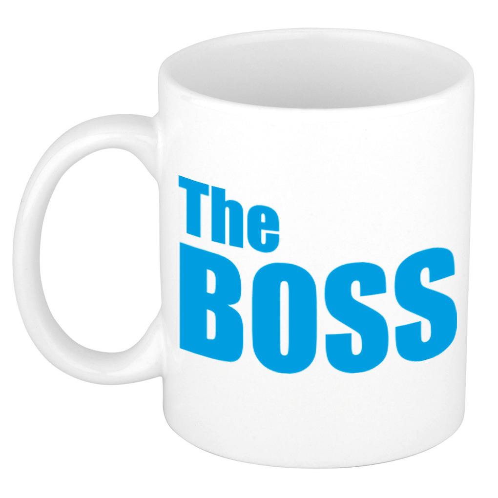 The boss cadeau mok / beker wit met blauwe letters 300 ml -