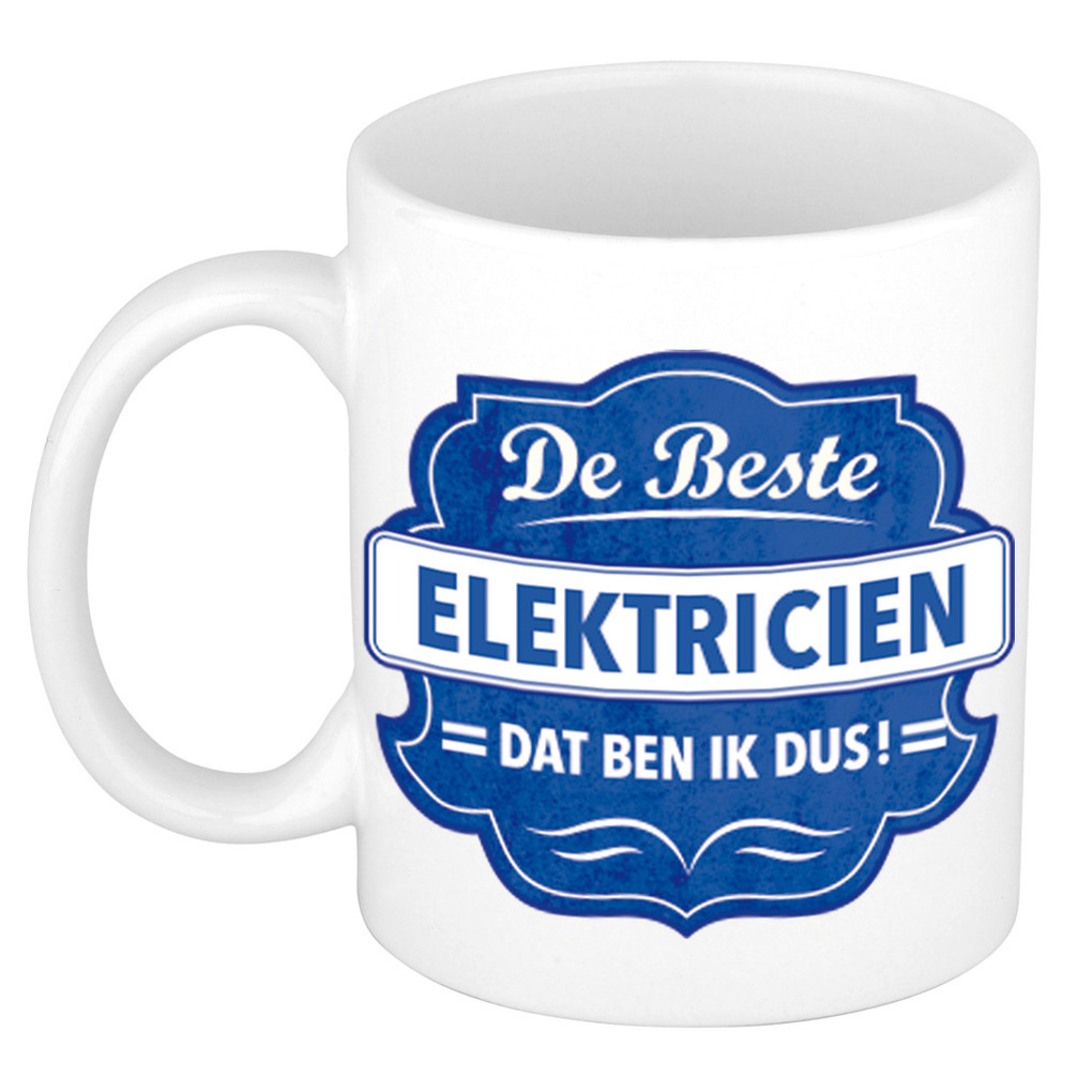 De beste elektricien dat ben ik cadeau mok / beker wit met blauw embleem 300 ml -
