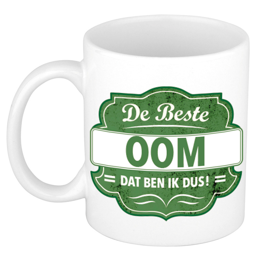 De beste oom dat ben ik cadeau mok / beker wit met groen embleem 300 ml -
