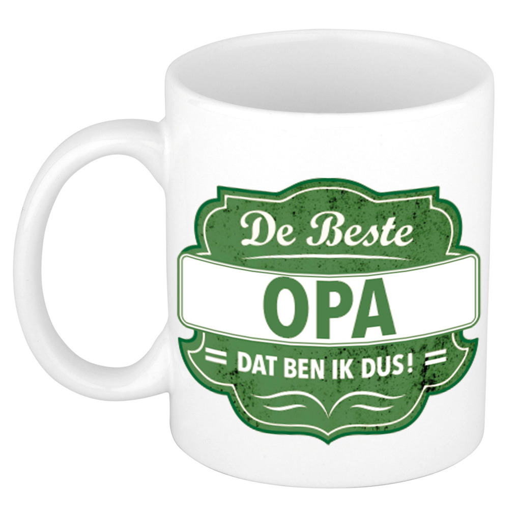De beste opa dat ben ik cadeau mok / beker wit met groen embleem 300 ml -