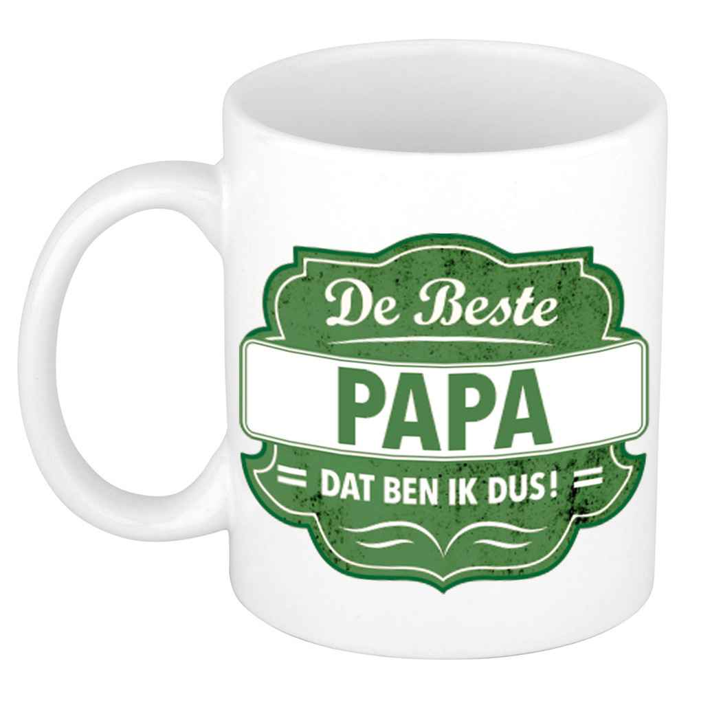 De beste papa dat ben ik cadeau mok / beker wit met groen embleem 300 ml -