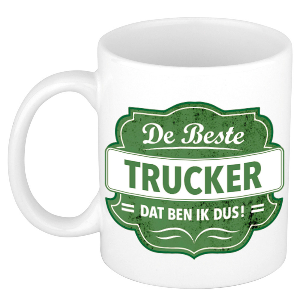 De beste trucker dat ben ik cadeau mok / beker wit met groen embleem 300 ml -