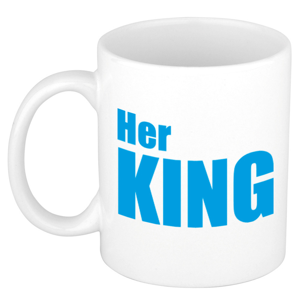 Her king cadeau mok / beker wit met blauwe letters 300 ml -