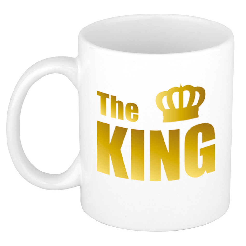 The king cadeau mok / beker wit met gouden kroon en letters 300 ml -