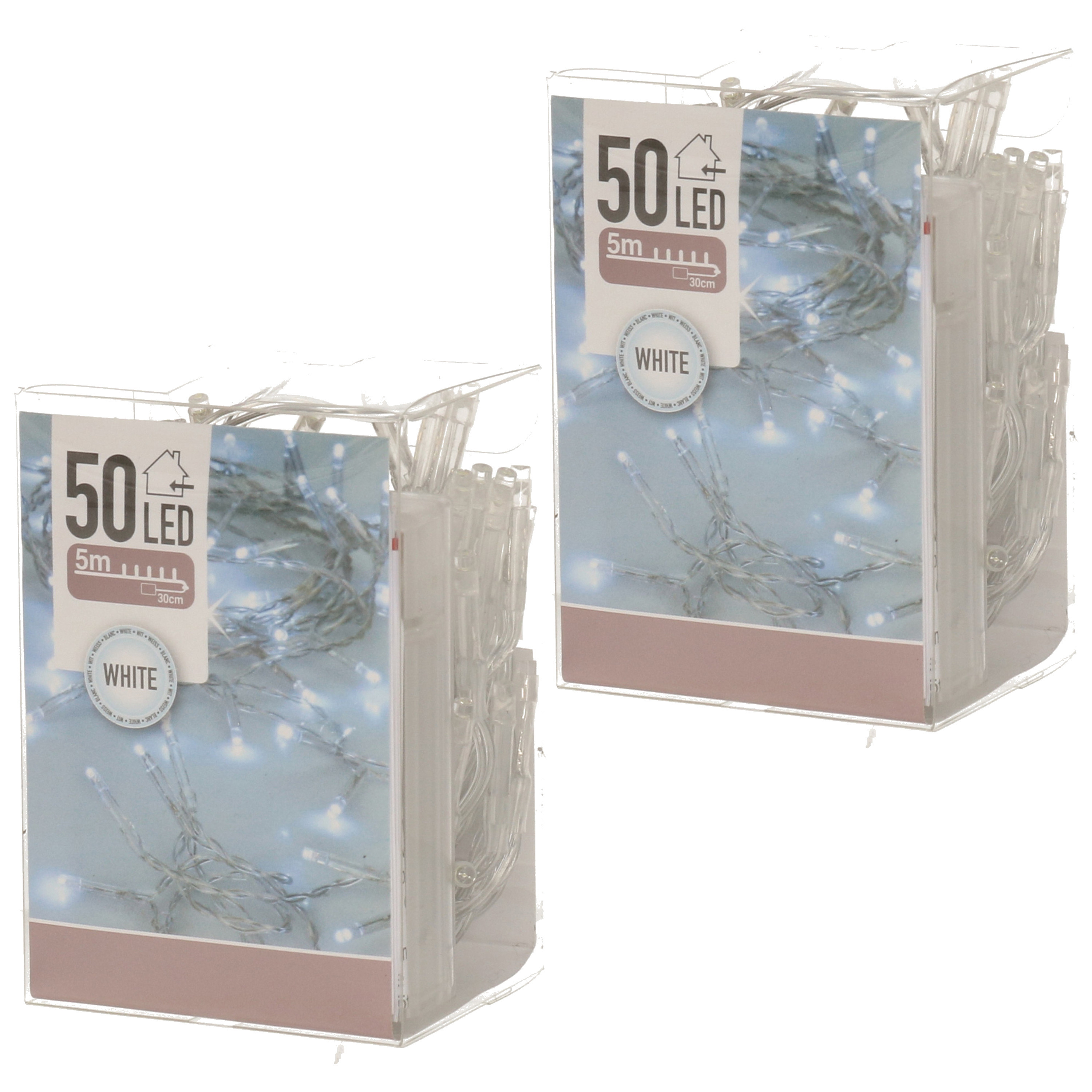 2x Kerstverlichting op batterij helder wit 50 lampjes -