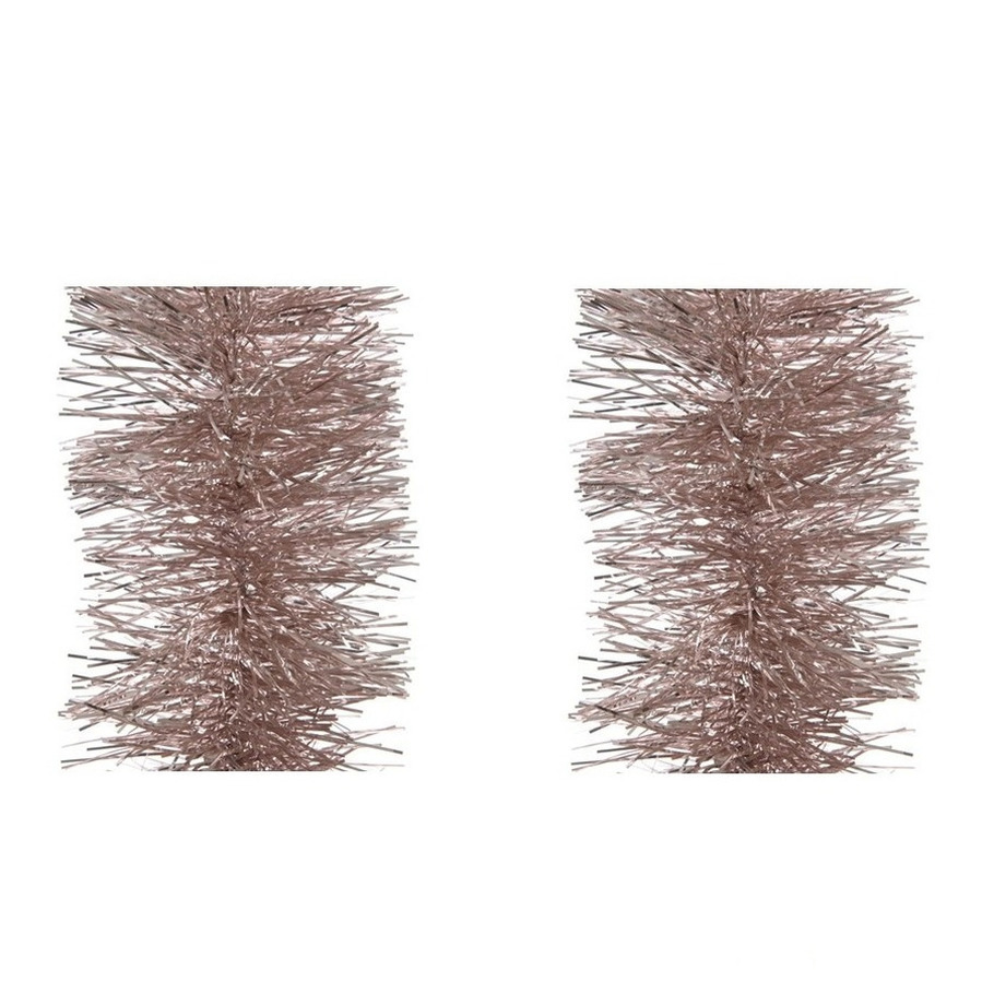 2x stuks lichtroze kerstslingers 10 cm breed x 270 cm kerstboomversiering -